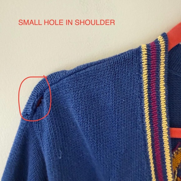 Lizsport Vintage Crest Cardigan Sweater Blue Ramie Cotton Knit Large MCMXCIII - Picture 7 of 8